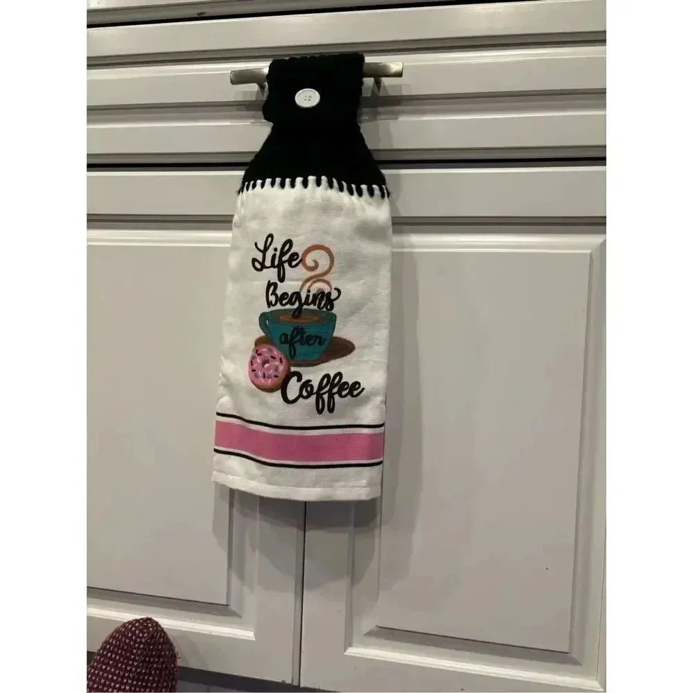 Crochet Top Kitchen Towel- Life begins after coffee